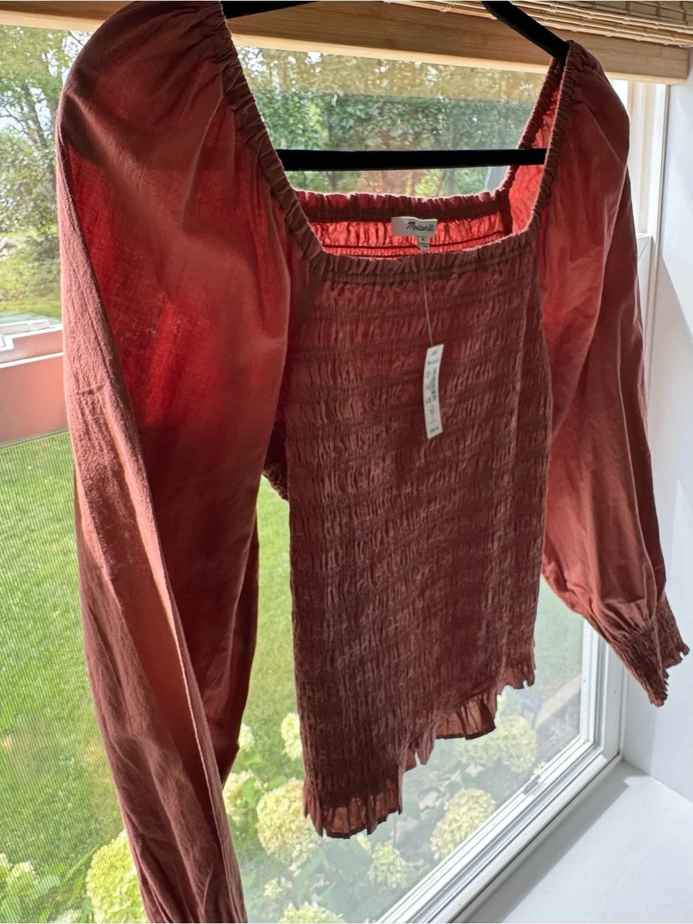 NWT Madewell Smocked Puff Sleeve Top Rust M